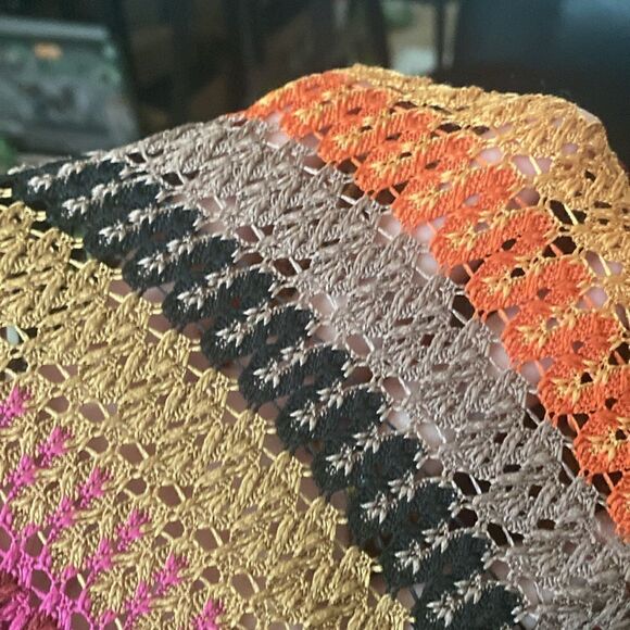 NWOT Nasty Gal Crochet Fuchsia Pink Tan Stripe Short Sleeve Maxi Dress - Picture 7 of 11